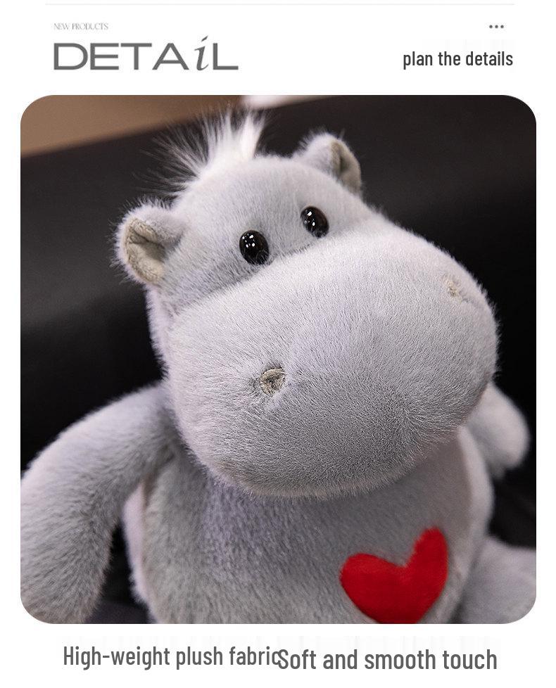 Creative Long Plush Heart Hippo Toy with Big Belly