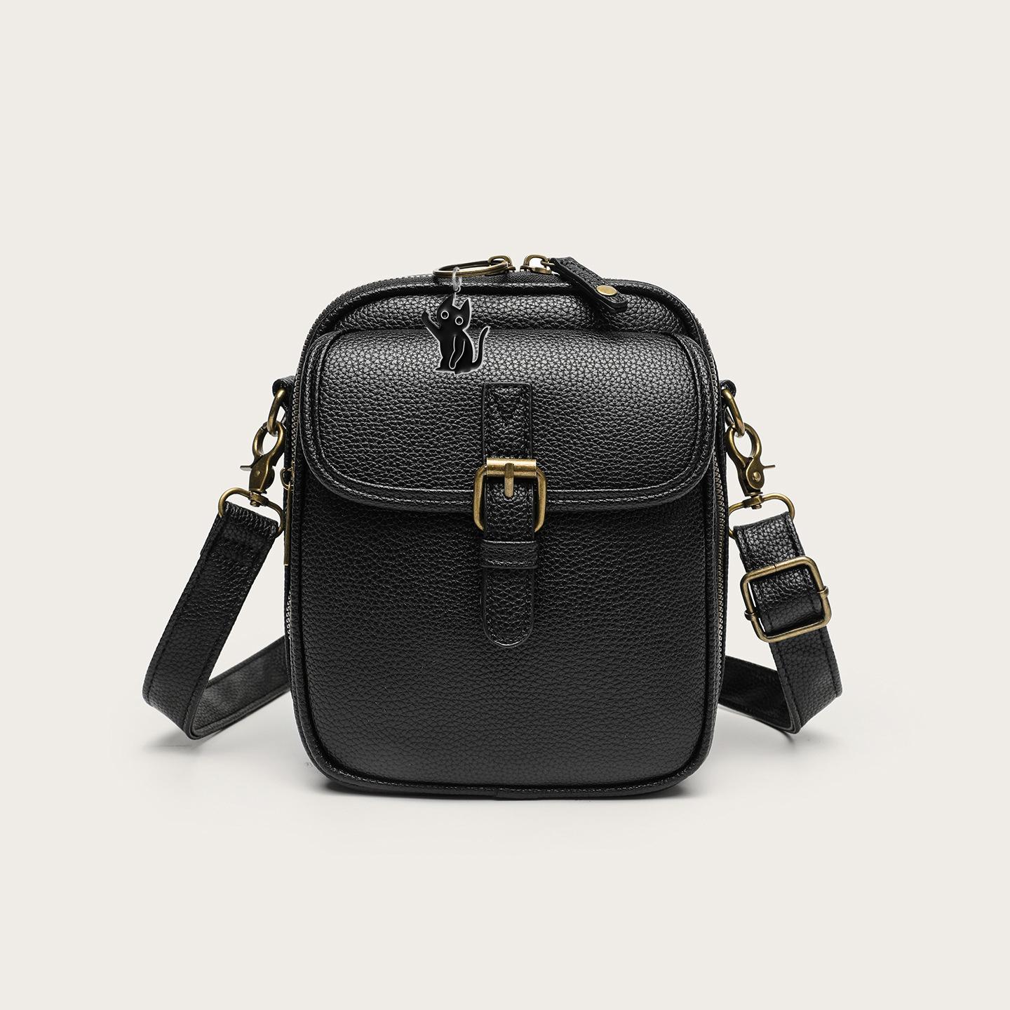 Balailuo Retro Leren Dames Messenger Bag met Verstelbare Afneembare Riem Anti-diefstal Crossbody Leren Telefoontas Vintage Grote Capaciteit zwart