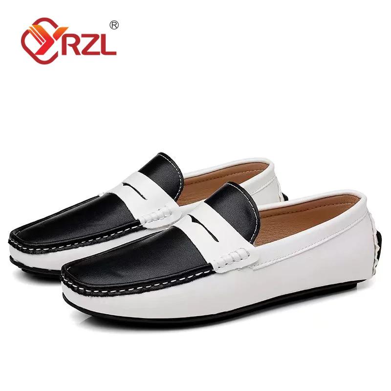 

YRZL Loafers Men Handmade Genuine Leather Shoes Casual Driving Flats Slip on Moccasins Men Mixed Colors Size 48 Mens Shoes 38