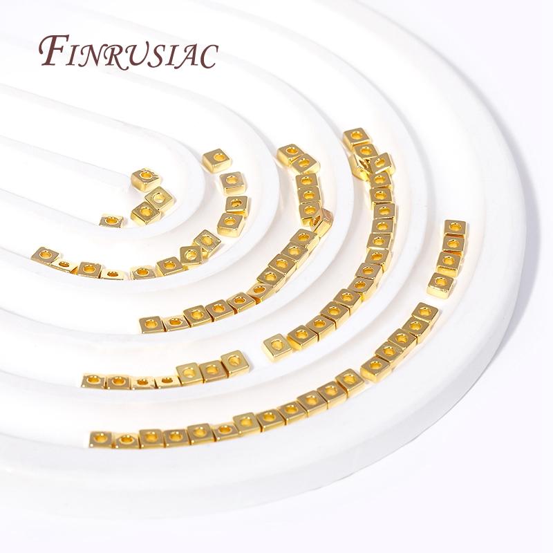 18K Gold Plated Brass Metal 3mm Flat Square Spacer Beads For Bracelet Necklace DIY Supplies,Spacer Separator Beads Wholesale