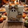 Teak Wood Napkin Stand Halloween Wooden Holder for Table Decor, Decorative Organizer Dispenser, Rustic Tabletop Cartoon Freestanding Paper Towel