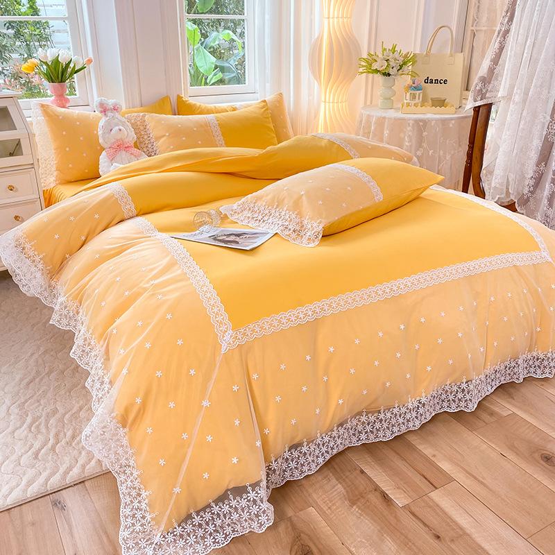 Princess Wind Grinding Four-piece Bed Skirt Lace Quilt Cover Bed Sheet Dormitory Three-piece Quilt Cover Bedding