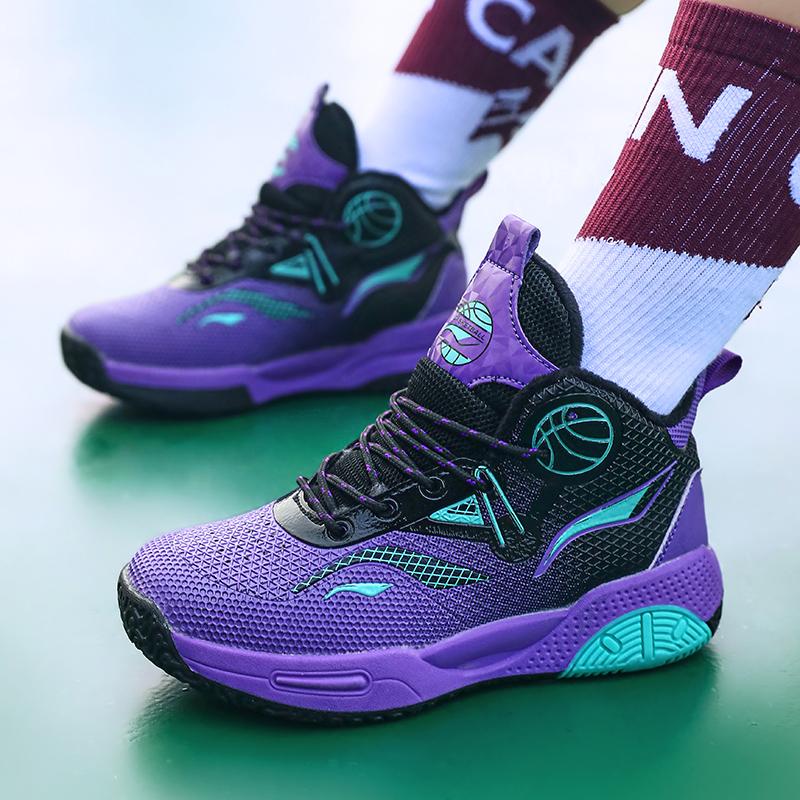 Autumn / Winter Leather Super Fiber Leather Children's Basketball Shoes with Plush Insulation for Teenagers' Casual Basketball Sports Shoes