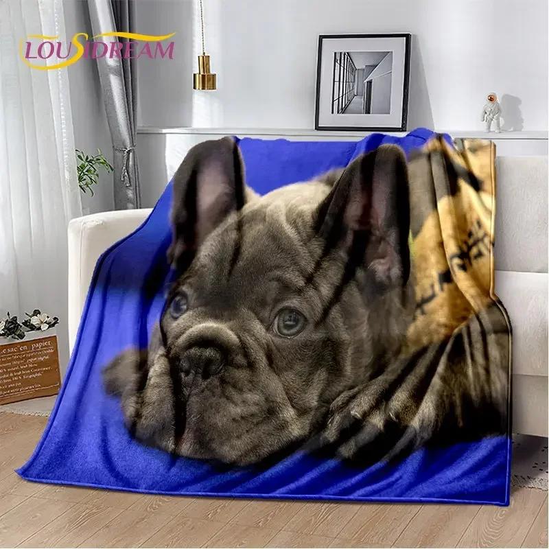 Manta de Felpa Suave para Mascota Perro Pit Bull Francés de Dibujos Animados, Manta de Franela, Manta para Sofá, Cama, Sala de Estar, Dormitorio, Cubierta de Picnic