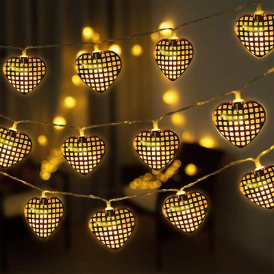 Metallherz LED Lichter - 4 Meter, 14 LED Warmgelbe Herzform Lichter zur Dekoration, Dekorationslichter