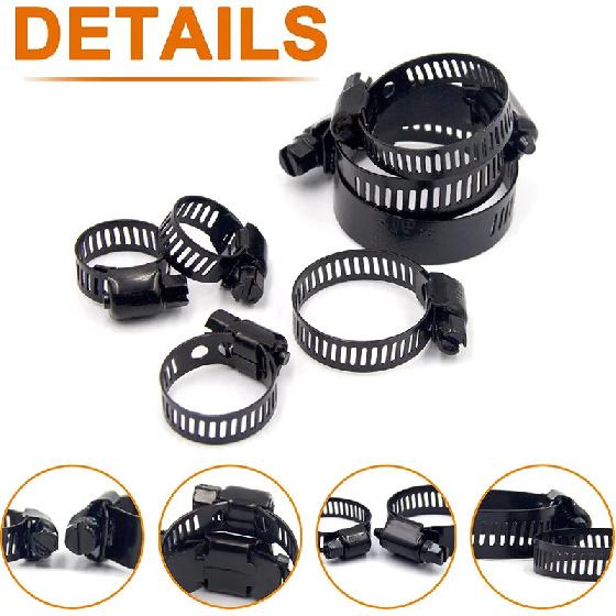 

30pcs Stainless Steel Adjustable 6-38mm Range Worm Gear Black Hose Clamps Kit Clamps for Woodworking Spring Clamp 6-12mm