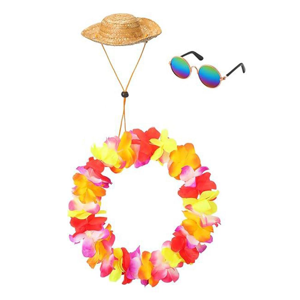 Summer Porch Goose Outfits Decorative Porch Goose Summer Costume Straw Hat and Hawaiian Lei Costume for 23/17in Goose Statue