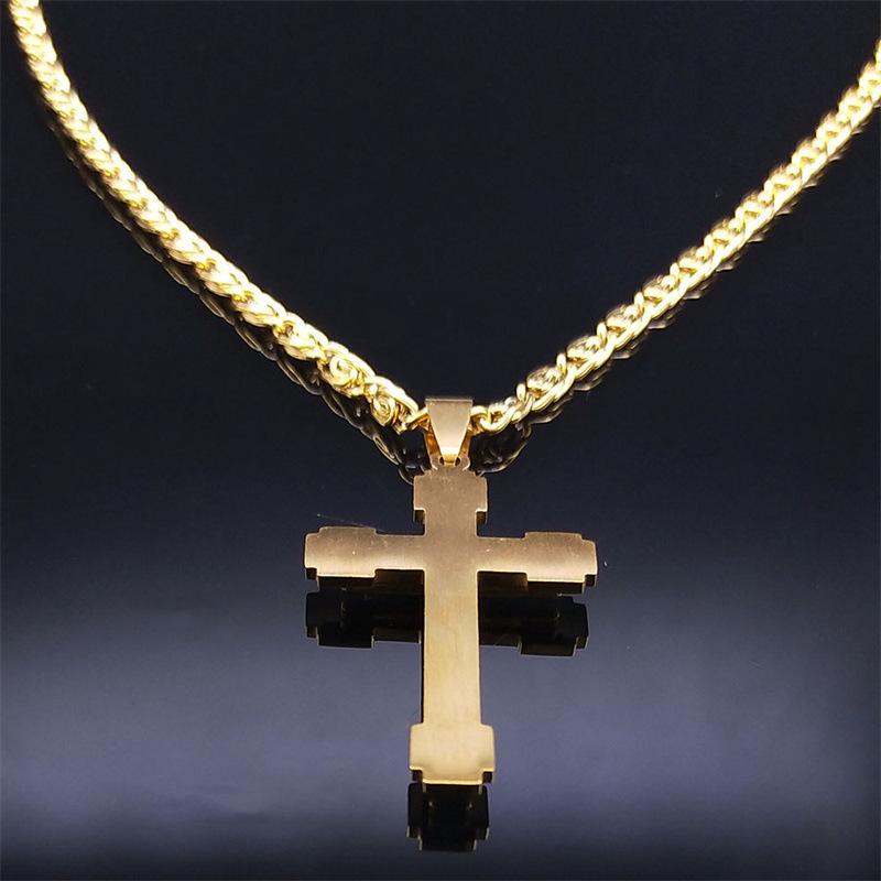 Stainless Steel Design Small-scale Diamond-encrusted Cross Pendant Necklace