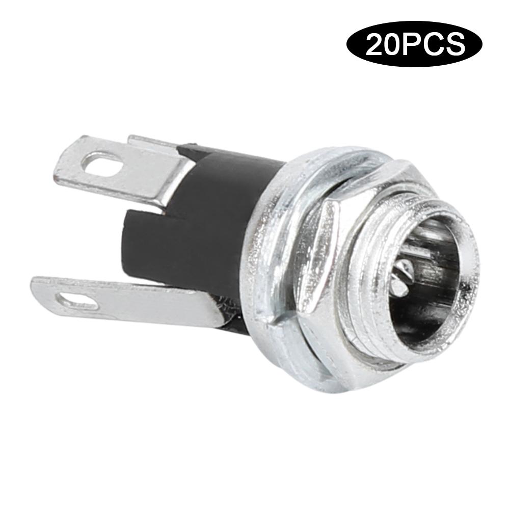 20Pcs DC Power Supply Female Jack Socket W 5.5x2.1MM Thread Nut Panel Mount Connector DC025M
