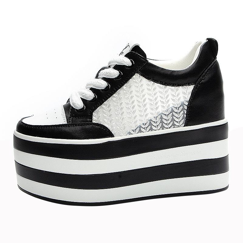 Lässige Mesh-Schuhe Damen Frühling 2025 neu vielseitige Mode schlicht atmungsaktiv dicke Sohle um 12 cm erhöht Freizeit