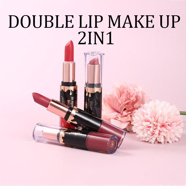 Double Head Matte Lip Glaze Non-stick Cup Velvet Mist Lip Glaze 2-i-1 vanntett, langvarig fuktighetsgivende lipgloss