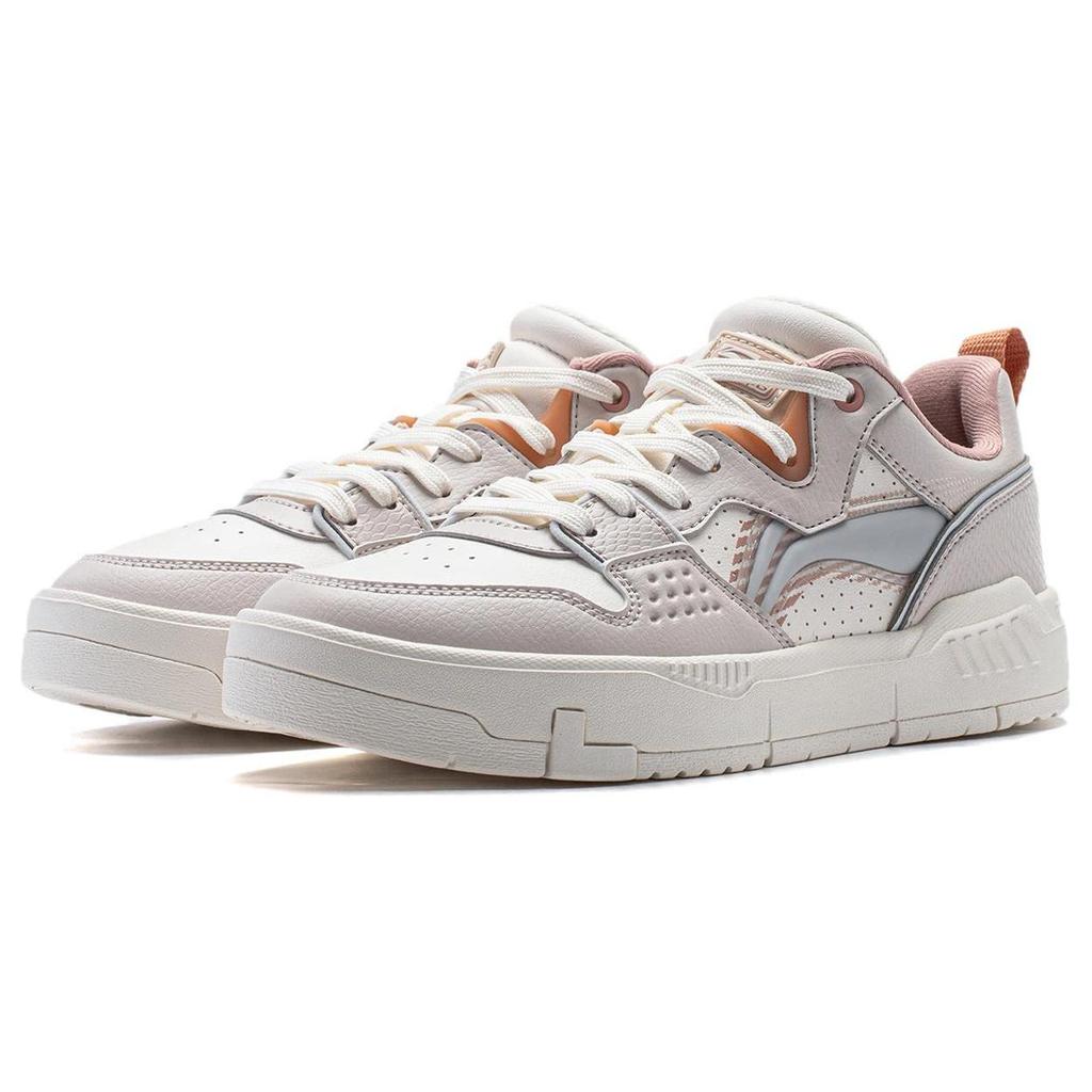 Li Ning Common 80s Synthetic Leather Slip Resistant Cushioning Low top Skateboard Shoes Women's Gray White AGCU008-2