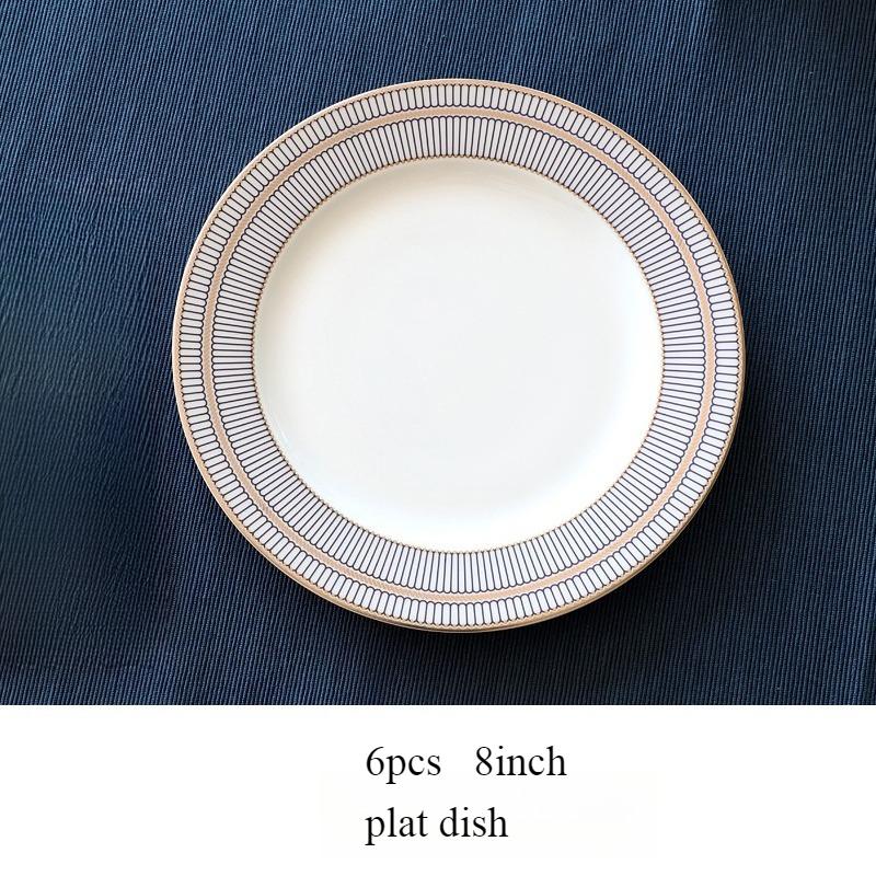 8/10palcové talíře z kostního porcelánu - Moderní elegantní kulaté nádobí se zlatým lemem Dezertní talířová sada Jídelní nádobí Servírovací talíře pro kuchyň, vhodné do mikrovlnné trouby