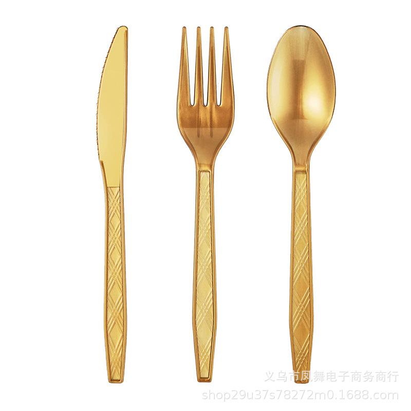 Colorful Gold Prints Colorful Plastic Knives, Forks And Spoons Dining Table Supplies Disposable Knives, Forks And Spoons Party Tableware