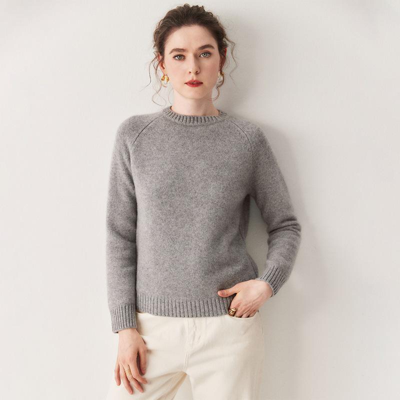 Women's Thick Three-Strand Cashmere Drop-Shoulder Sweater - 2025 Autumn/Winter Collection, Round Neck Base Layer Top