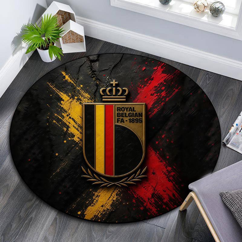 Belgium National Football Team Round Area Rug,Carpet Rug for Living Room Bedroom Sofa Playroom Decor,Non-slip Floor Mat