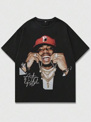 Hip Hop Unisex Męski Damski Bawełniany T-shirt Luksusowa Marka Moda Duży Rozmiar Top Portret Krótki Rękaw Streetwear Klasyczny Nadruk Koszulka 4XL
