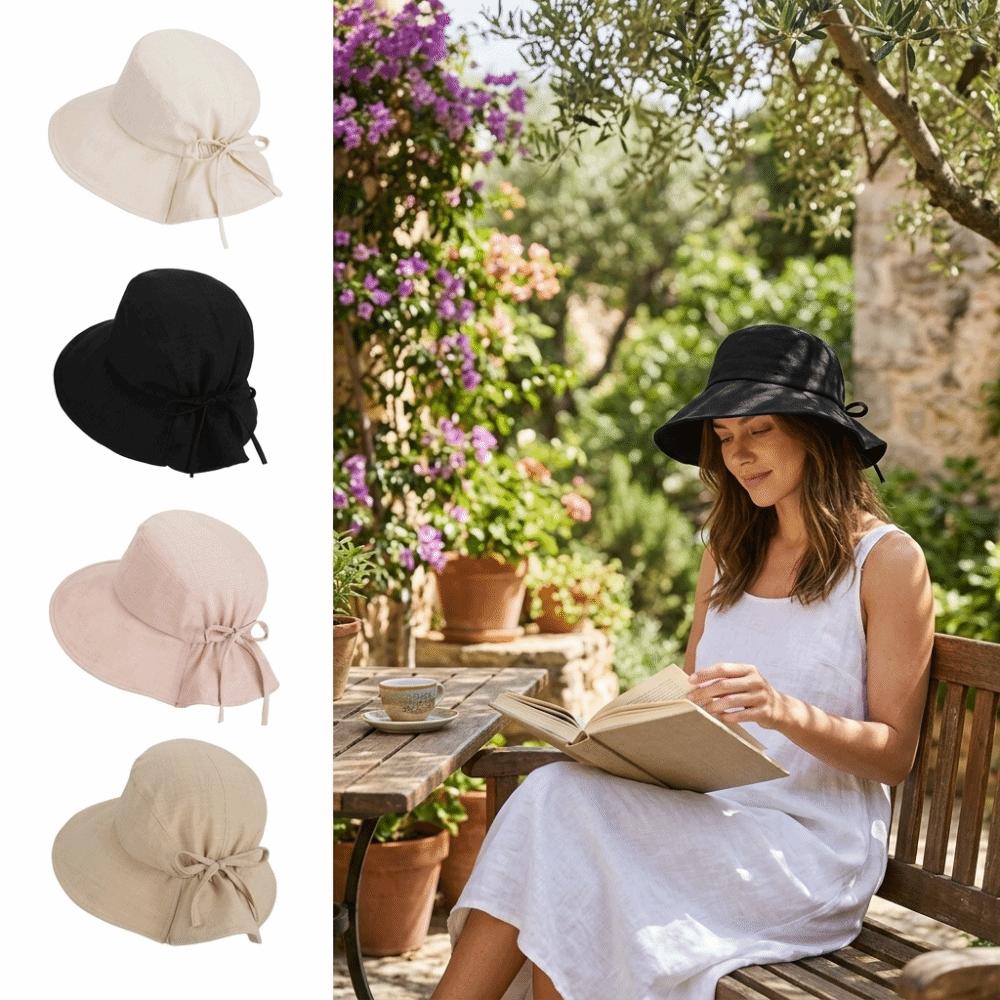 Fashion Breathable Wide Brimmed Bucket Hat Wide Brim Soft Summer Sun Hat Bowknot Lightweight Bucket Hat Sun Protection