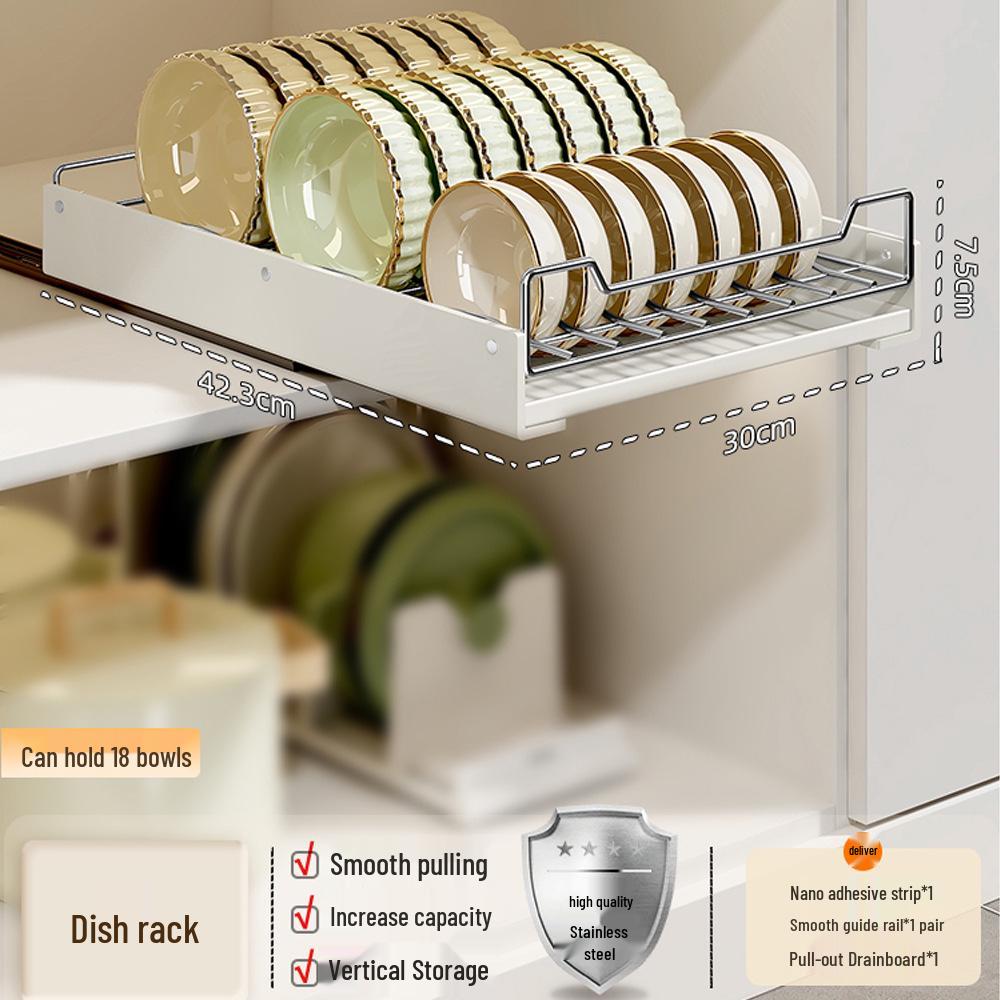 Auszugbarer Topf- und Pfannenorganizer aus Edelstahl mit Besteckfach und Geschirrständer