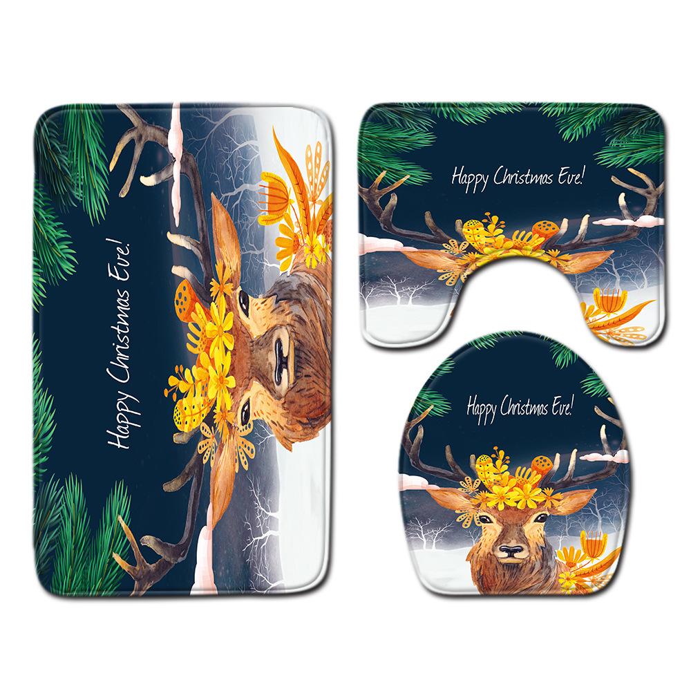 Christmas Bathroom Floor Mat Toilet Three-Piece Set