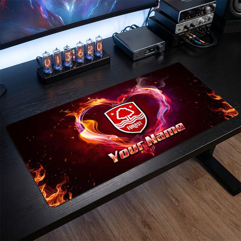 Nottingham Forest Custom Large Mouse Pad, Personalized Name Text Print, Football Logo Non‑Slip Desk Mat Gaming Gift