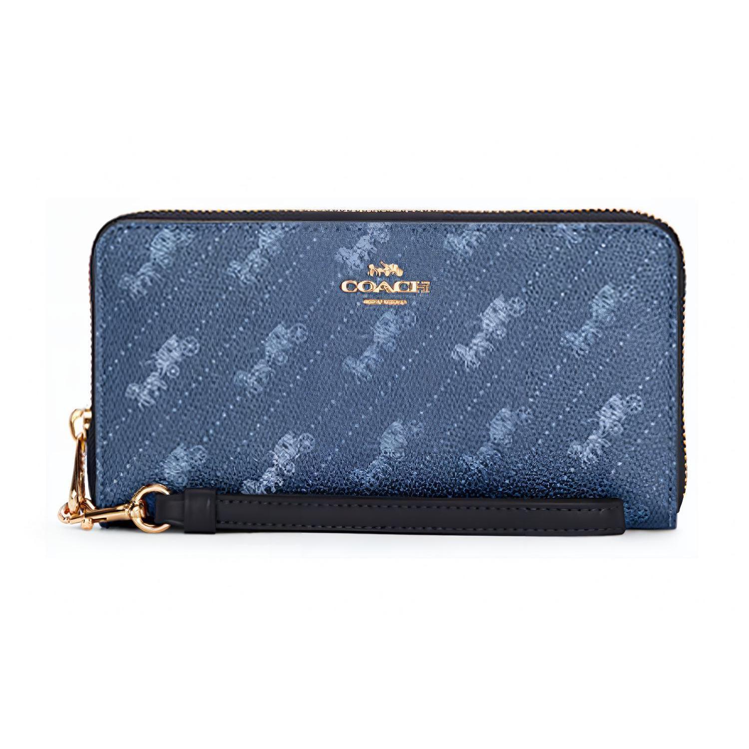 

New COACH Zip Around Canvas With Leather Wallet Women s Blue C3547-IMDEN 19.1*2.5*9.9CM