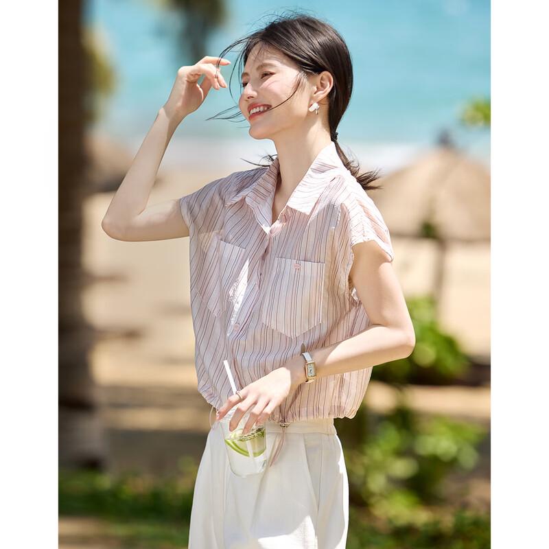 Women s Striped Lapel Blouse M