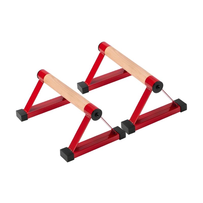 

2 шт. Сильный тренажер для отжиманий с нескользящей резиновой основой и ручками из массива дерева для тренировки груди и рук красный