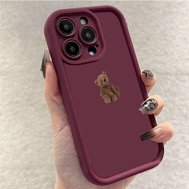 Brown plush teddy bear phone case suitable for iPhone 17 16 15 14 13 12 11 Pro/Max/Plus anti drop and shockproof back cover