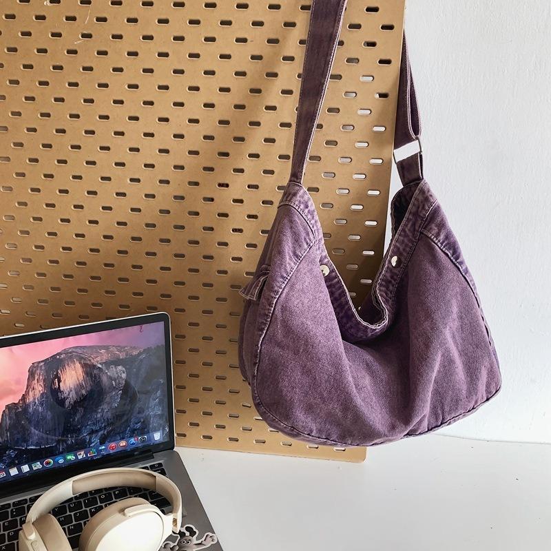 Cowboy Canvas Bag Simple Vintage Washed Half Round Crossbody Bag