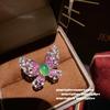 Jewelry, Chalcedony Exquisite Flower Butterfly Gemstone Necklace, 18K Gold-Plated, Rouge Pink Butterfly Zircon Bracelet, Set.