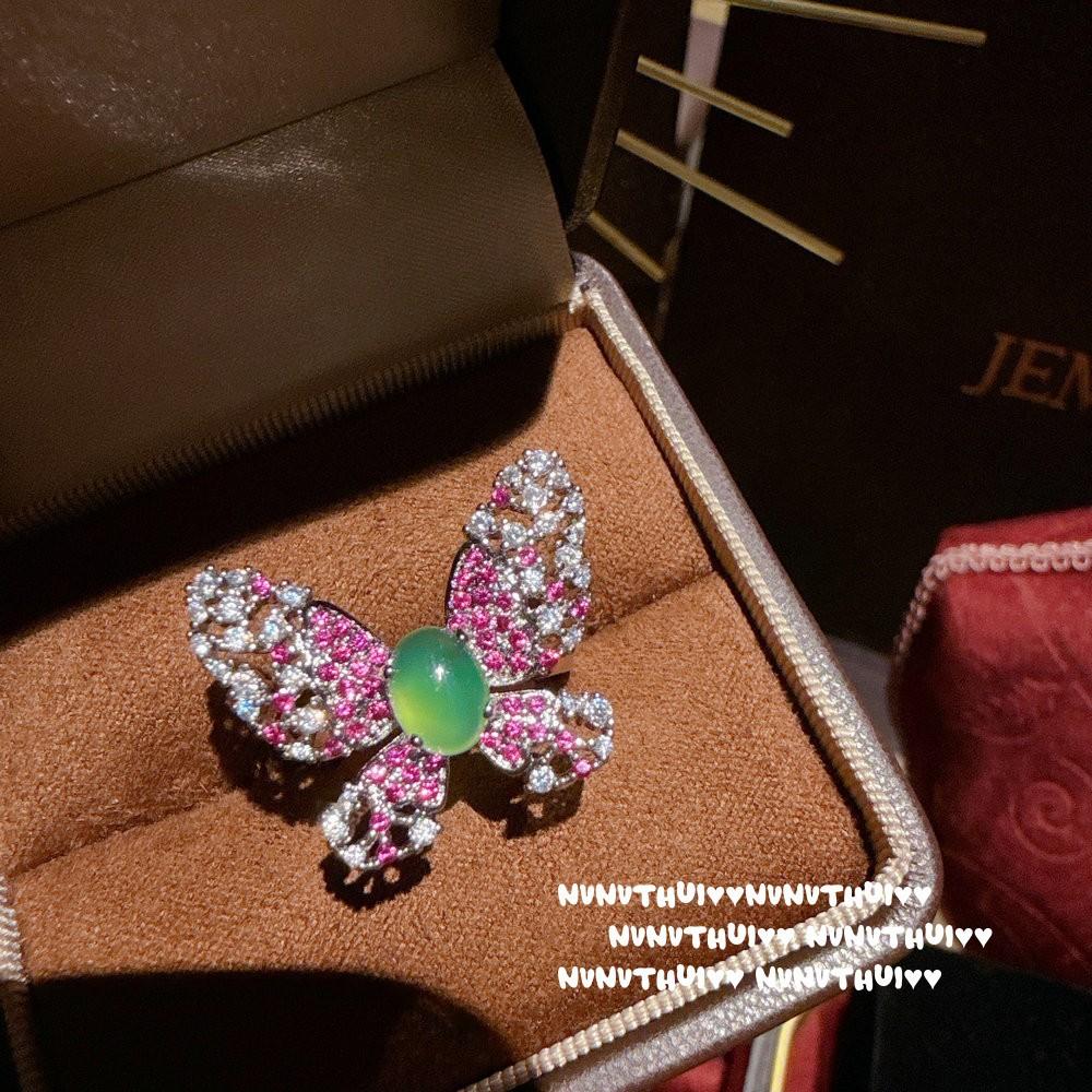 Jewelry, Chalcedony Exquisite Flower Butterfly Gemstone Necklace, 18K Gold-Plated, Rouge Pink Butterfly Zircon Bracelet, Set.