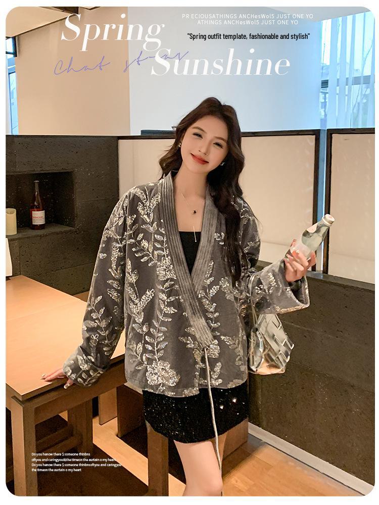 Japanese-Chinese Fusion Sparkling Printed Jacket - Autumn Luxury Long-Sleeved Trend