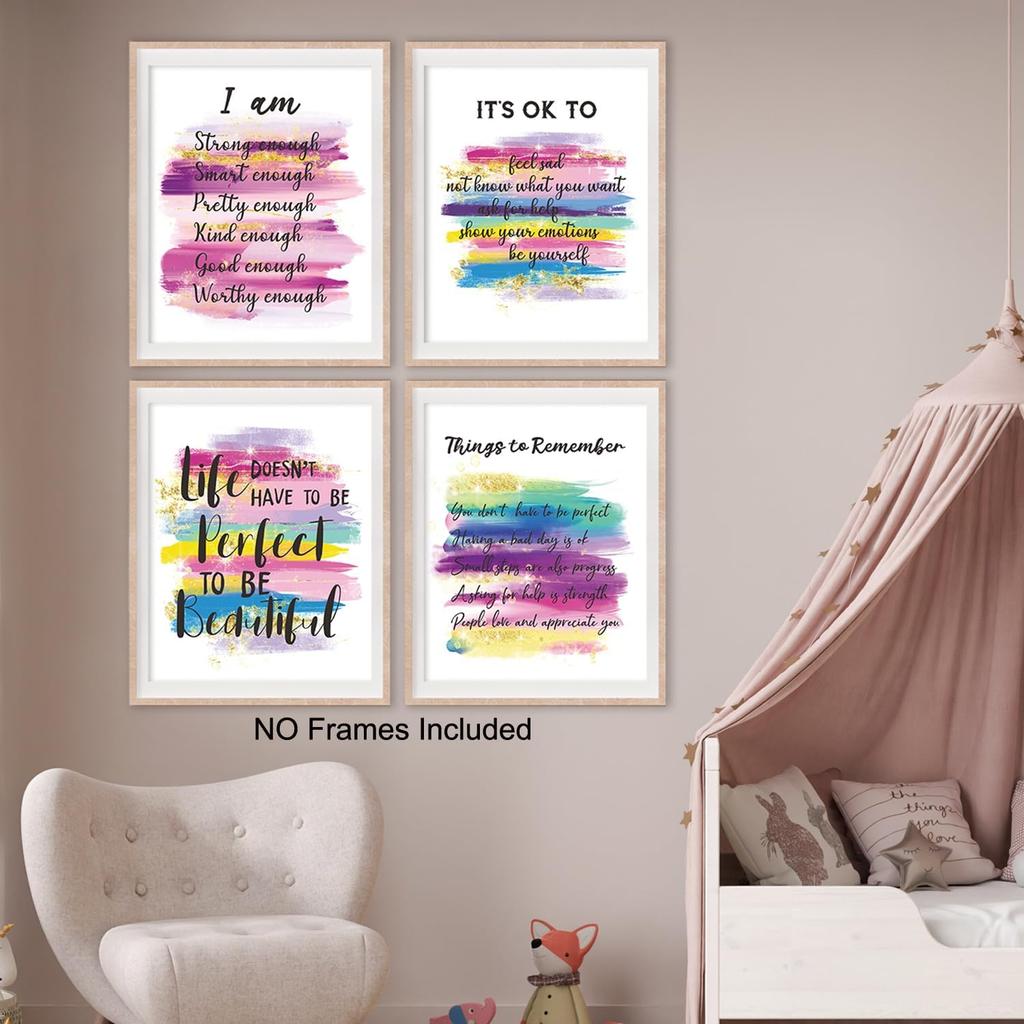 Positive affirmations wall decor, Pink pirational Wall Art Poster for Home Office, Bedroom, Bathroom, Motivational Quotes Print Gifts for Women,