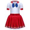 Costum de marinar pentru fete Bloc de culori Patchwork Luciu metalic Gât rotund Mânecă scurtă Cravată detașabilă Rochie bufantă