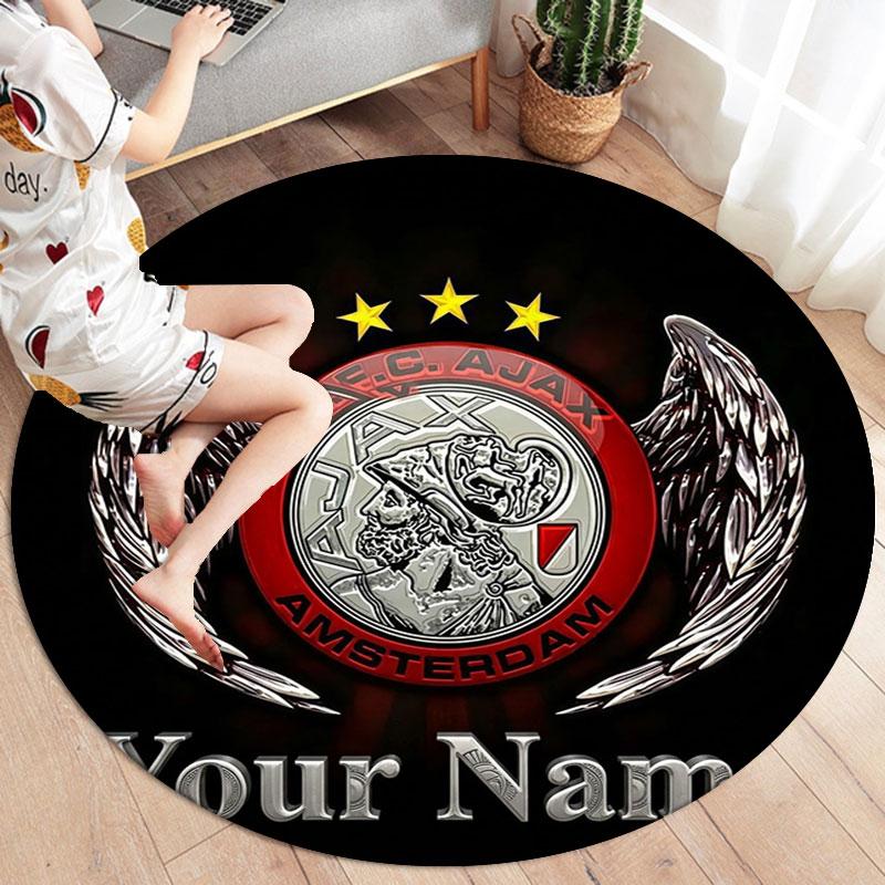 AFC Ajax Custom Name Round Area Rug,Carpet Rug for Living Room Bedroom Sofa Playroom Decor,Non-slip Floor Mat