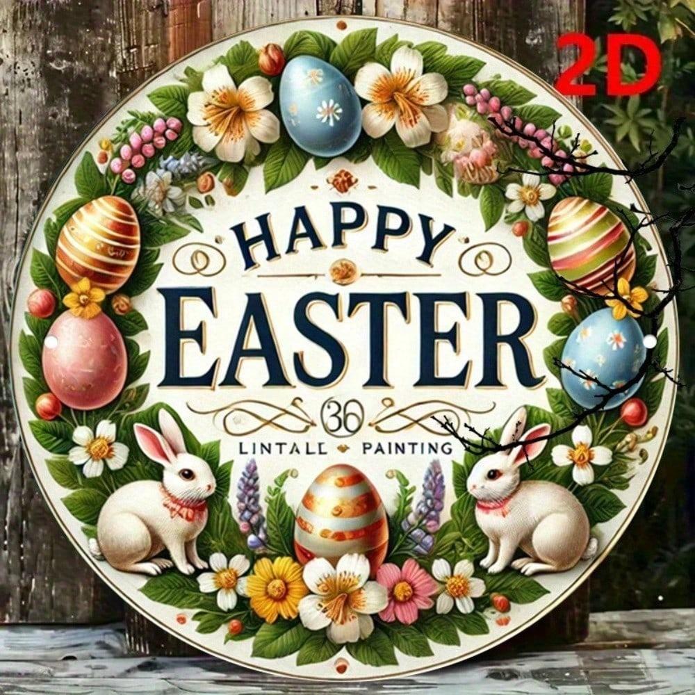 Vintage Easter Metal Wall Art Round Spring Home Decor Hanging Ornament Rustic Farmhouse Seasonal Display