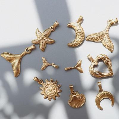 18K Gold-Plated Starfish Shell Moon Pendant - Retro Style Titanium Steel Jewelry
