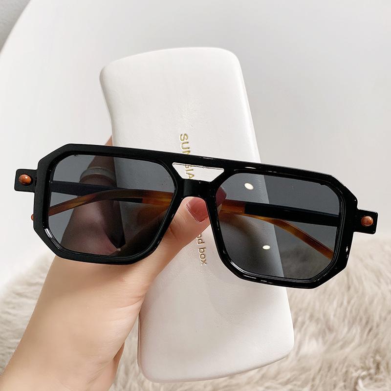 Retro Stitching Color Sunglasses For Men Women Fashion Double Bridges Eyewear Casual Outdoor Office Anti-blue Light Glasses