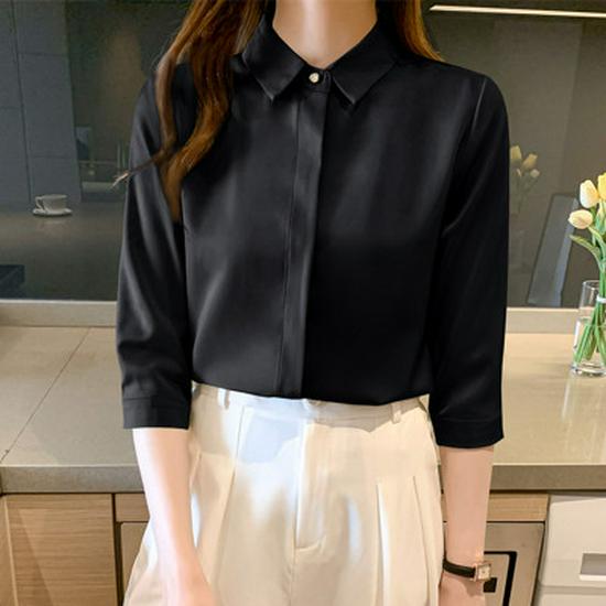 Damska biała satynowa koszula formalna z długim rękawem 2025: Odporna na zagniecenia, wysokiej klasy odzież profesjonalna na jesień/zimę do nauczania i na rozmowy kwalifikacyjne