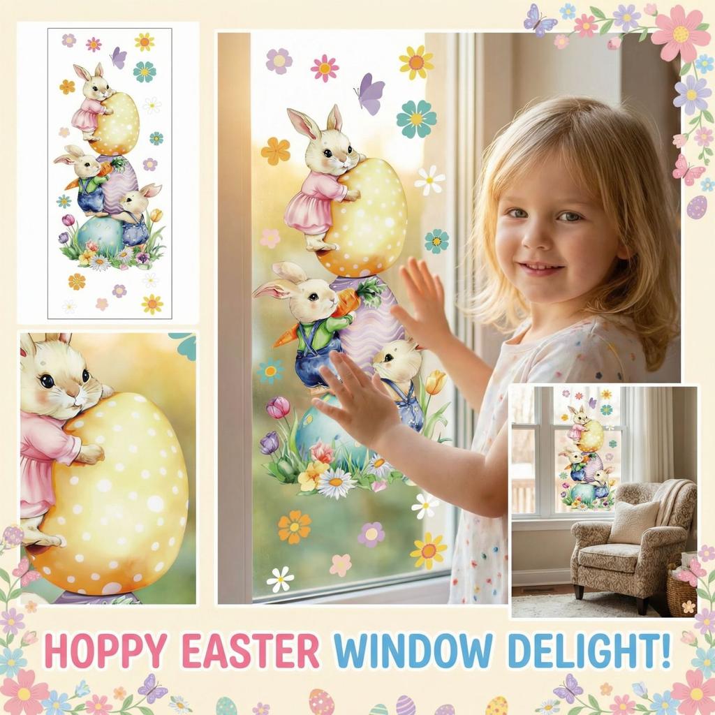 Easter-themed Static Cling Cartoon Egg And Window Sticker For Living Room Wall