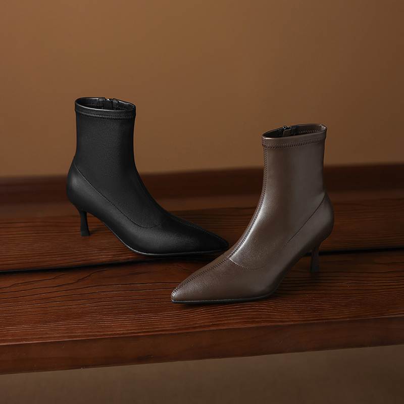 Krazing Pot Microfiber Pointed Toe Thin High Heels Modern Boots Size 42 Zip Women Elastic Ankle Boots