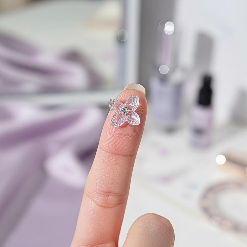 30 Pcs 3D Glitter Resin Butterfly Flower Nail Charms Decor With Shiny Rhinestone Center For Diy Nail Art And Nail Salon Use