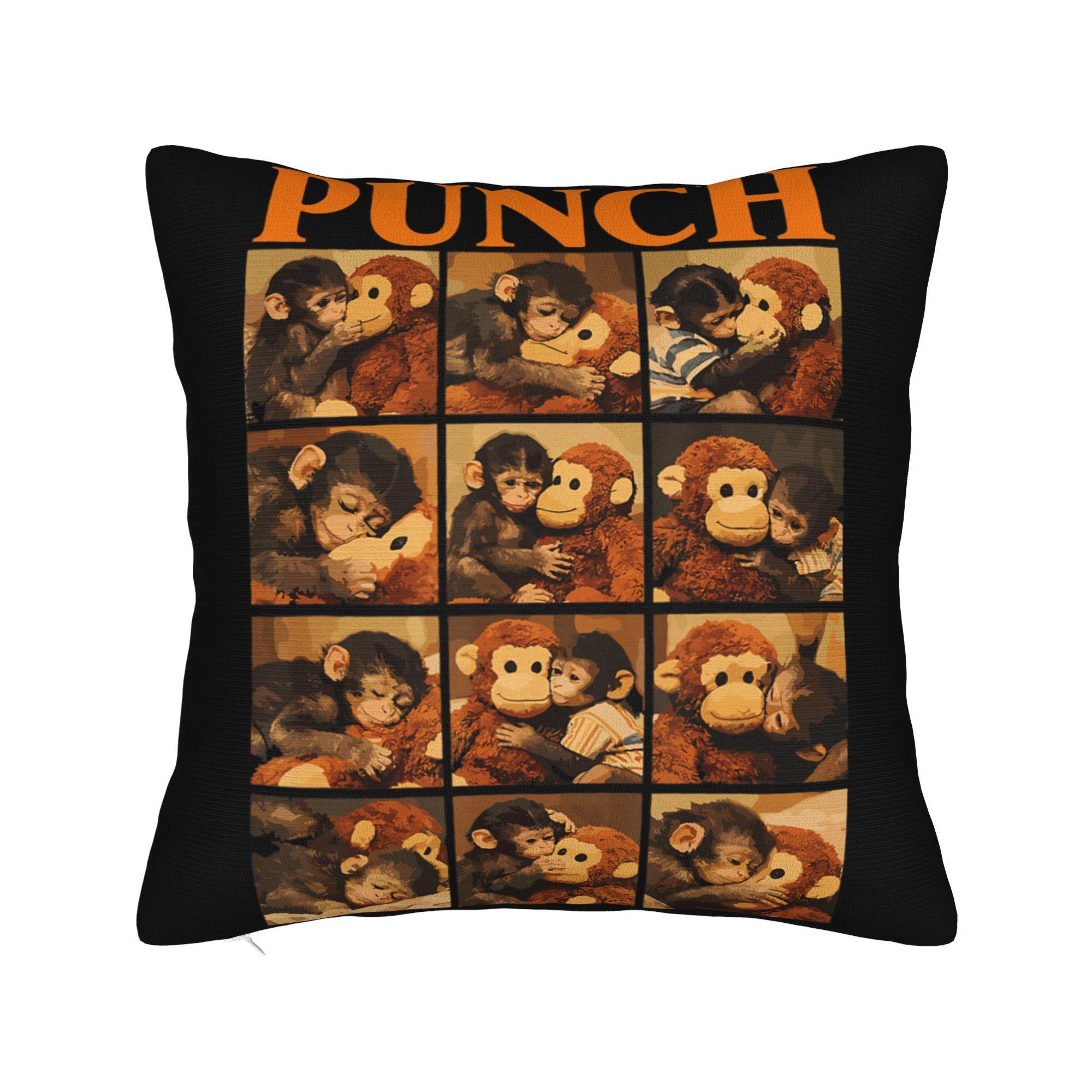 Cute Baby Monkey Named Punch Plush Hugging Pillow Case  Print Pillow Cover For Wedding Party Home Decor Funny Pillowcases 30cmx30cm