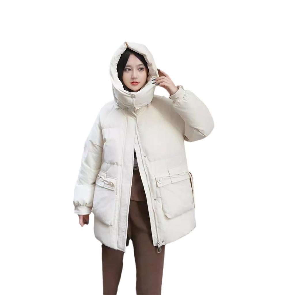 Anti-season clearance medium and long white goose down jacket women's versatile hooded thickened loose casual warm jacket