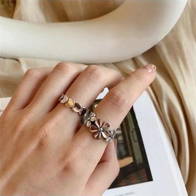 2pcs Bohemian Wave Flower Open Ring Set For Women Vintage Geometric Coin Metal Knuckle Rings Jewelry Gift