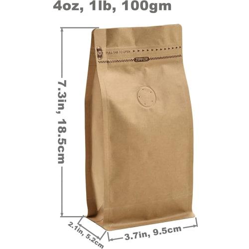 4oz (100g) Coffee Storage Bags, Paper Coffee Bags with Zipper Closures, Square Bottom, Heat Sealer Compatible, Yellow, 50 Count