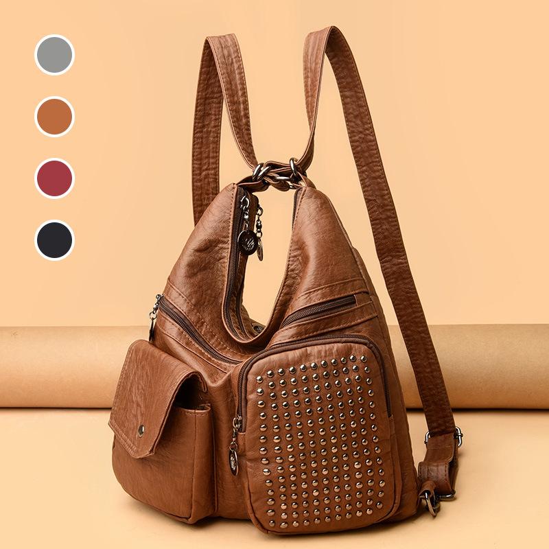 New PU soft leather women's bag versatile fashion bag multi-compartment small bag rivet casual shoulder messenger bag