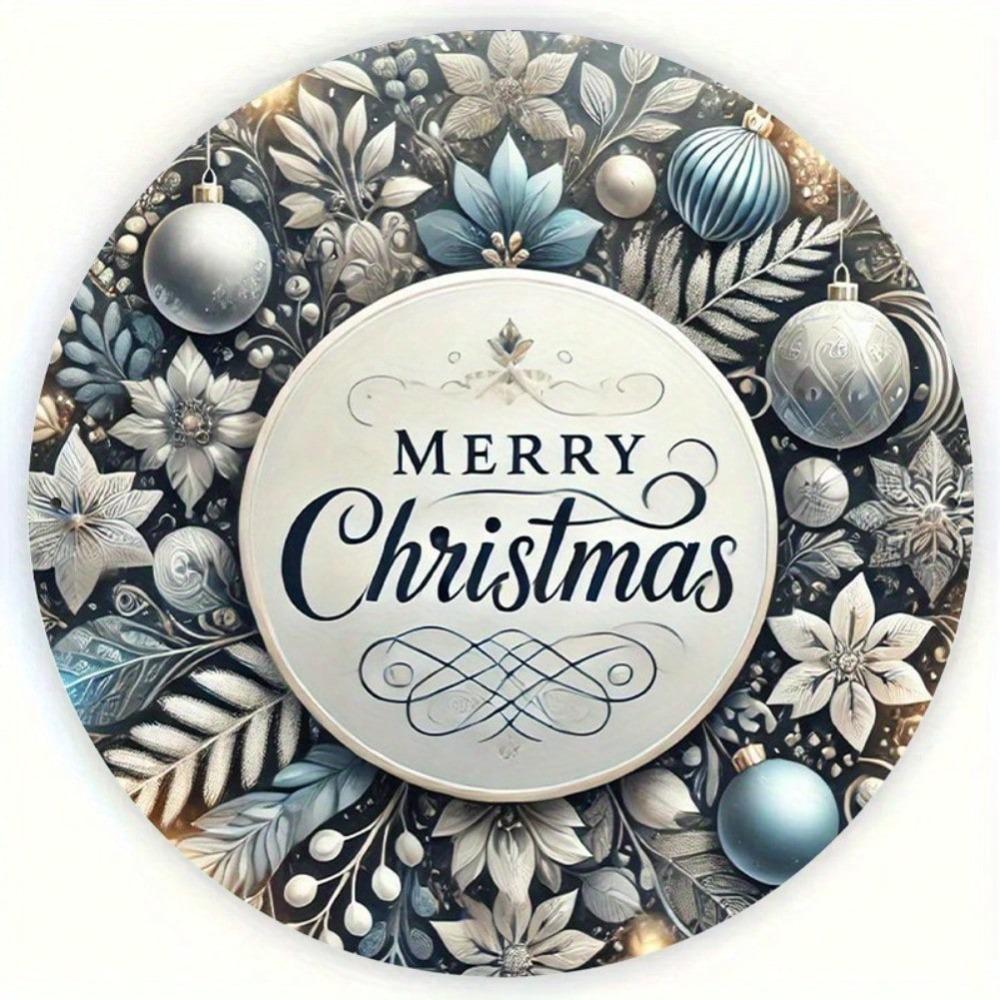 Blue Vintage Iron Merry Christmas Wreath Wall Art Plaque 8x8 Inch Home Cafe Decor