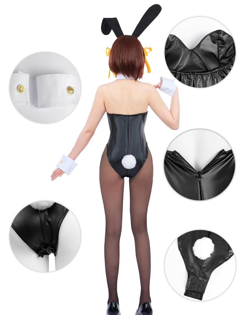 Bunny Girl Cosplay Haruhi Suzumiya Black White Synthetic Leather Bunny Costume High Leg Large Size Party Event Photoshoot Accessories Included